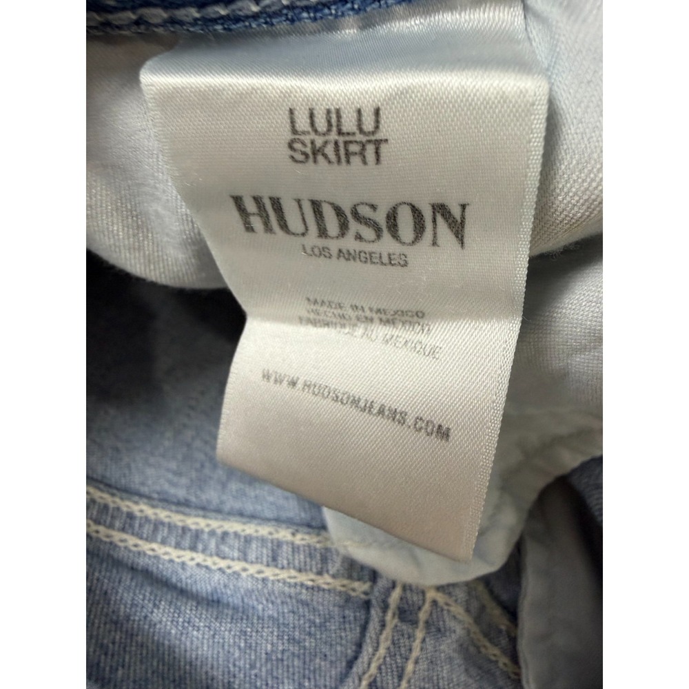 Hudson Lulu Mini Denim Skirt Womens 28 Light Blue Back Slit Raw Hem 5-Pocket - Picture 8 of 12